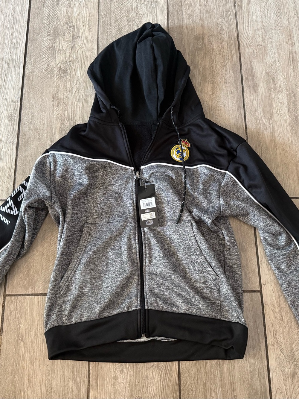 Real Madrid Men's Zip-Up Hooded Sweatshirt - Black & Heather Gray